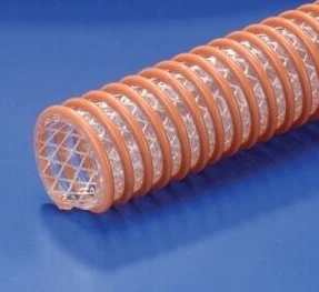 Gegnsætt PVC slönga styrkt með fléttu textílgarni og harðri plastspíral